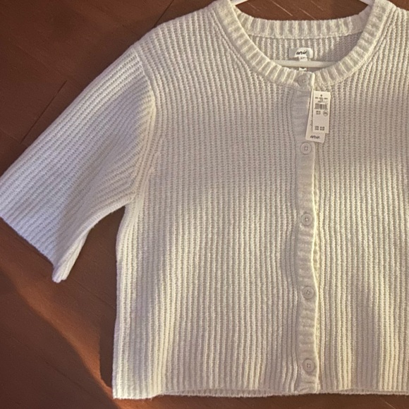 aerie Sweaters - aerie Cream Short Sleeve Ribbed Button Cardigan